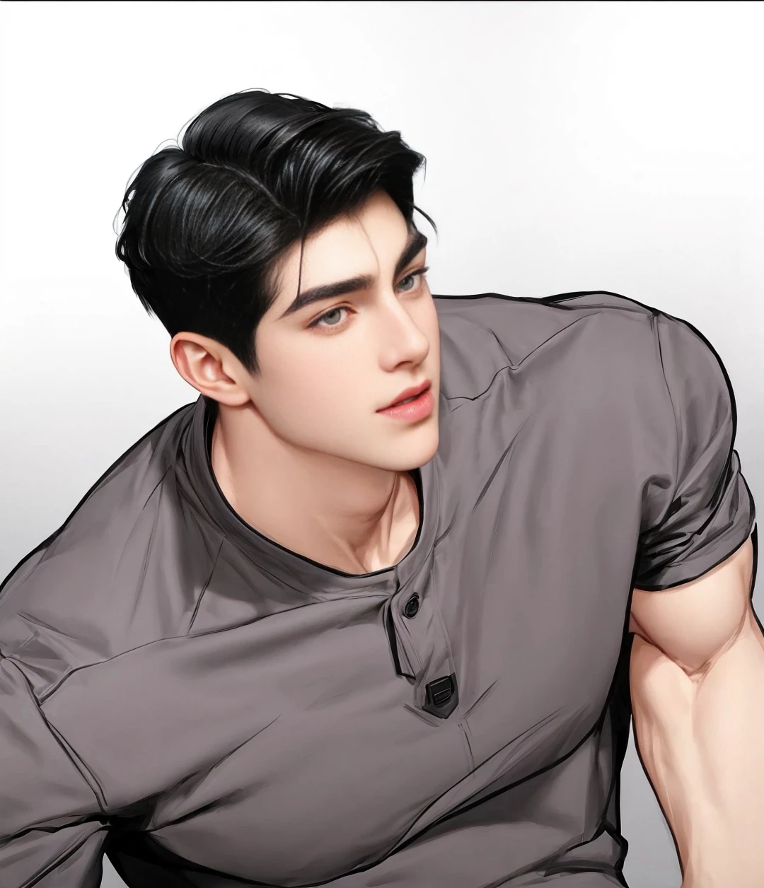 masterpiece, 1boy, young, handsome, black hair, undercut hair, perfect face, detailed eyes and face,black eyes, blazer, clean shaved, muscular, capturing a rural atmosphere, dynamic lighting, unreal engine 5