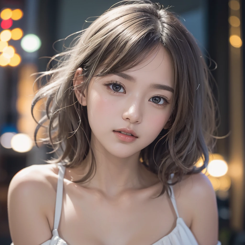 Random pose、Mix 4、(8k、Raw photo、highest quality、masterpiece:1.45)、(Realistic、Photorealistic:1.37)、One Girl、cute、Cityscape、night、rain、Wet、Professional Lighting、Photon Mapping、Radio City、Physically Based Rendering、Gradient Blonde、Gray Hair、Short Curly Hair、Handsome、With a girl、Deep V-neck slip dress、Pale-skinned、highest qualityの写真、High resolution、1080p、(Clear Face)、(Detailed face description)、(Detailed hand description)、 (masterpiece), (Exquisite CGI), Extreme light and shadow, Disheveled Hair, masterpiece, Rich details, (Beautiful Faces), (highest qualityの写真), (masterpiece), (Attention to detail), Look in front of you, Thin clavicle,