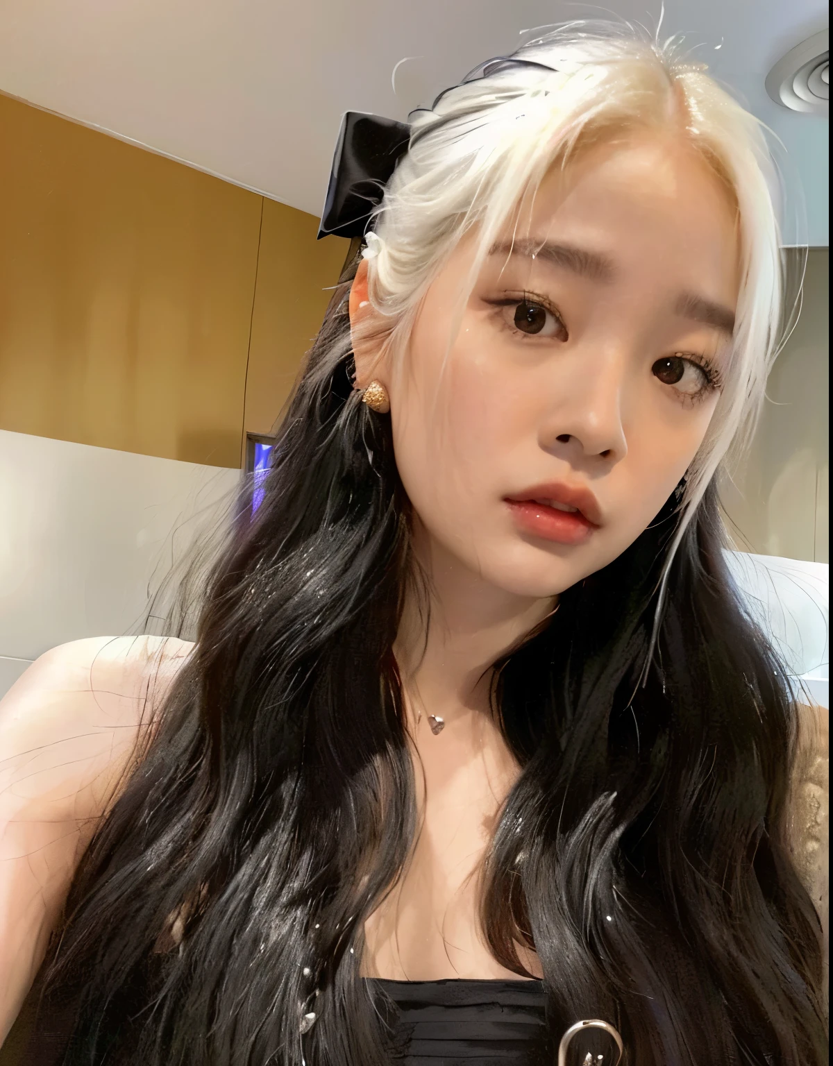 Close up of woman with long hair wearing black dress, Jenny Blackpink, Blackpink Roseanne Park, Larisa Manoval, Josh is Blackpink, Mulher sul-korean bonita, her hair is white, Portrait of Blackpink Josh, linda mulher korean jovem, Best Face, Larissa Manoban of Blackpink, korean, with long white hair