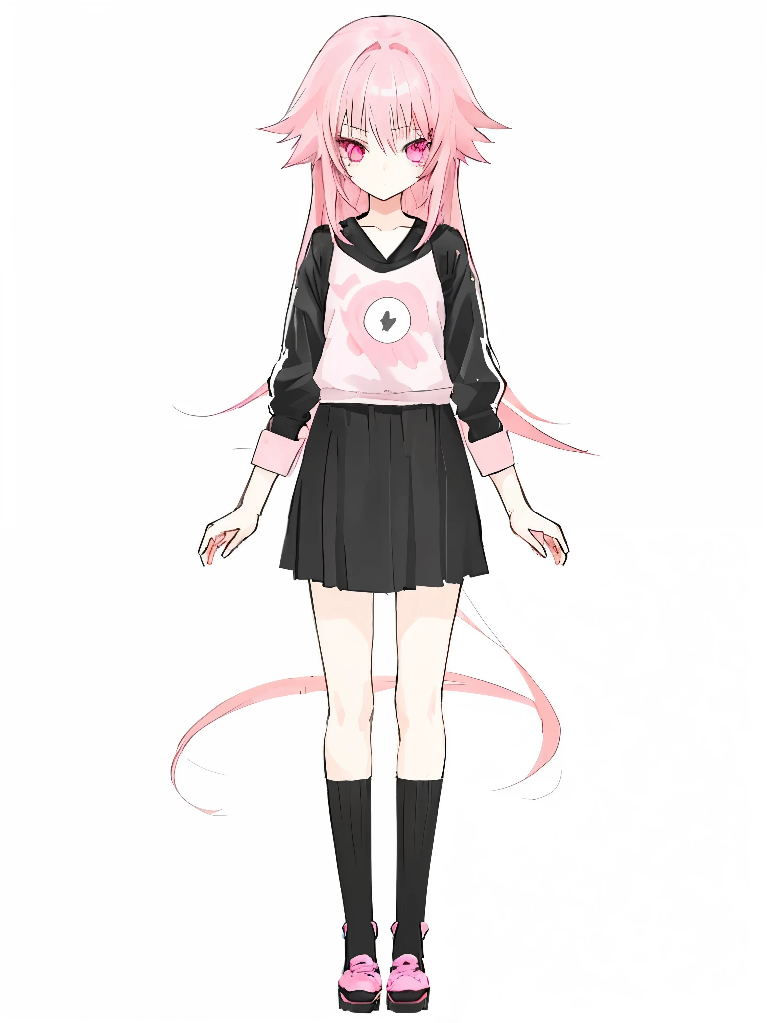cute anime girl with long pink hair and pink eyes,  size, short height, slim body, wearing . no background