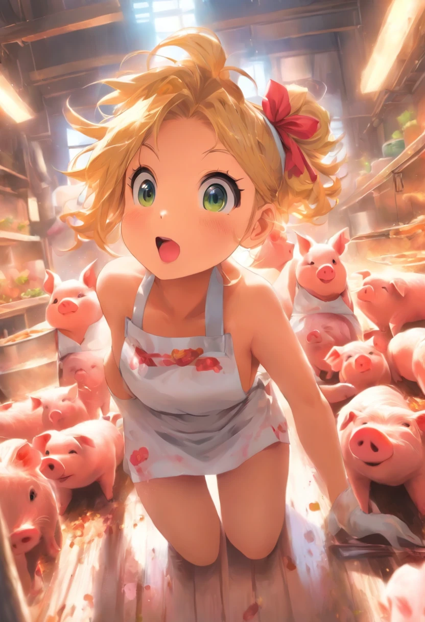Big Tits Girls(Wear an apron)sing,There are many piglets around(pink)