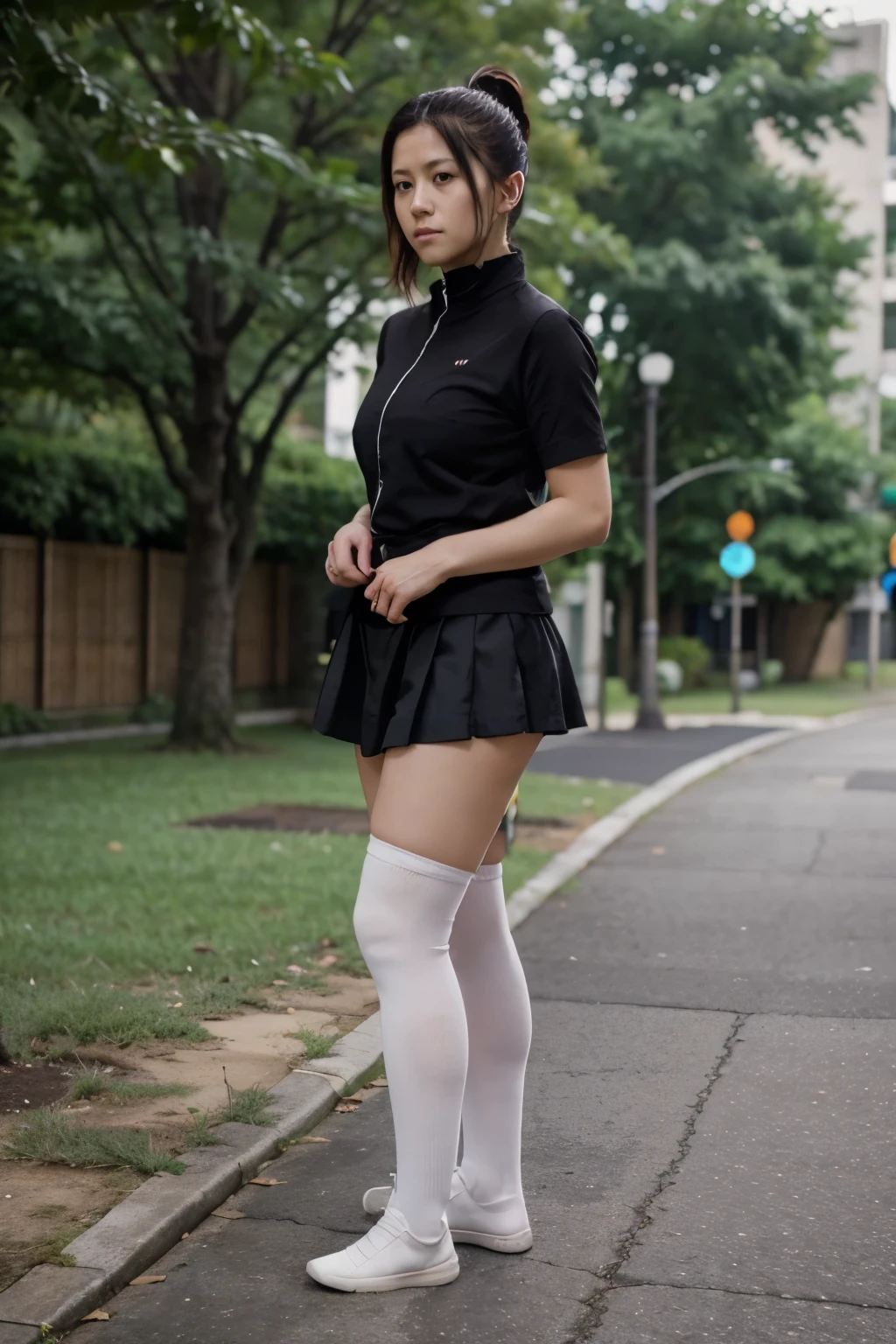 kugisaki nobara from jujutsu kaisen with white knee socks and black short skirt