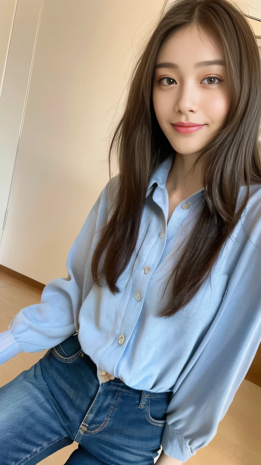 seed:2020674263.((Full body angle:1.1)).((highest quality, 8K, masterpiece:1.3)), ((from below:1.1)).concentrated:1.2, Perfect body beauty:1.4, :1.2, ((Delicate Hair)), (Colorful button-through crop shirt :1.1) , ((highest quality、8K、masterpiece:1.3))、1 Girl、A sloppy smile、Esbian all over、Slim face、Big Boobs、Beautiful woman、(Dark Brown Hair)、Long Hair、1.1、Flickering Valley、Detailed eyes、double eyelid、Blurred Background、超Slim face、Smile、Looking down、stroll、