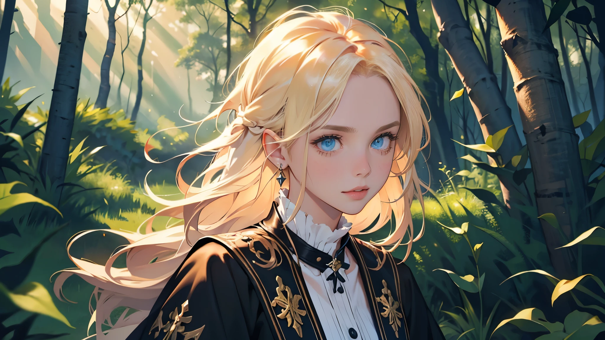 masterpiece, ultra detailed, 8K Portrait, Raw photo, a portrait photo of girl, Highly detailed face, beautiful and meticulous eyes, ((Fantasy)), little bear, young girl, (blond hair) Fluttering in the wind, Midday Sun, Hyper realistic, in a medieval forest, Ambient lighting, Shadow details , strong breeze, Light fog