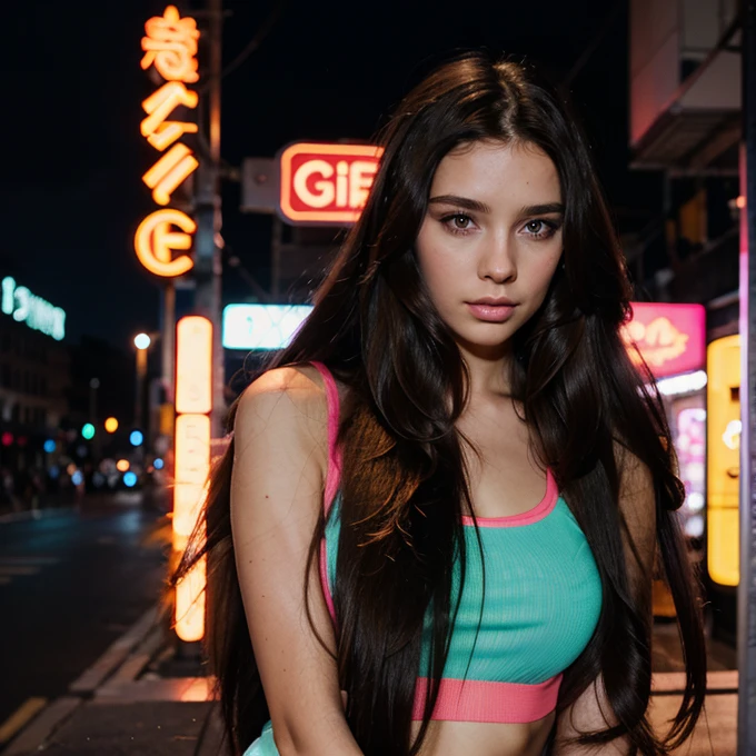 Neon Goddess, Very long hair, brunette, visibly life