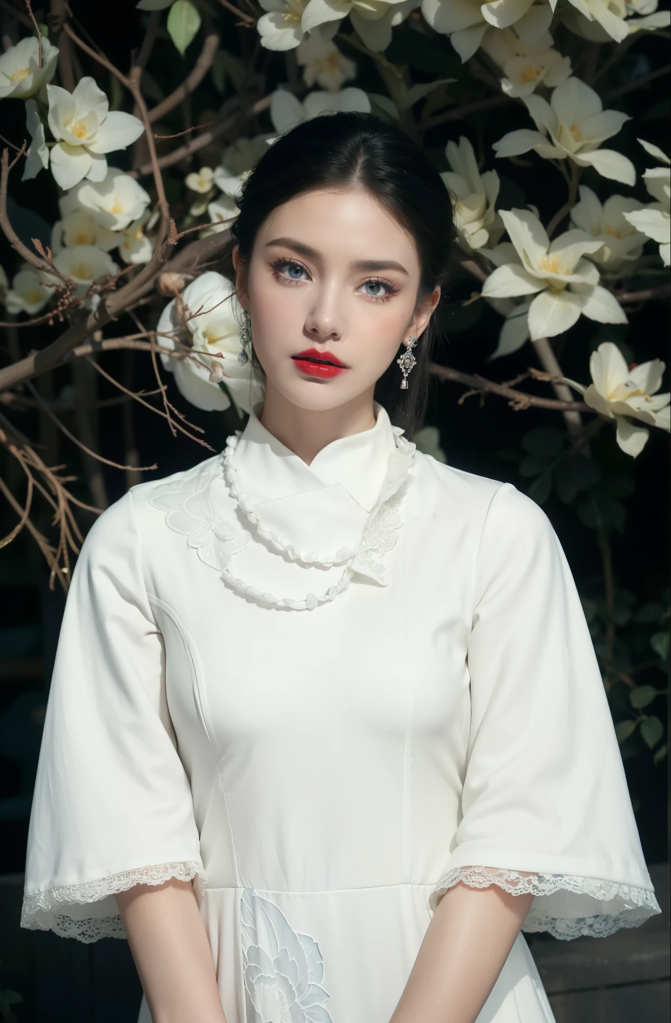 Royal princess,Super detailed, Delicate face, Stock Photography , Portrait 400, F1 Camera Lens.6, Colorful, Surrealism, Realistic textures, Dramatic Lighting, Thin Film Distiller 800 (8K, original photo, Better quality, masterpiece: 1.2), Super detailed, (Extremely delicate skin: 1.2), 8K Ultra HD, SLR camera, Soft Light, high quality.Fire Queen,Blue pupils,Apply red lipstick,Have a tattoo,The tattoo is very three-dimensional,Gorgeous and intricate tattoo designs,8K Mugshot,Large Breasts,Dark eyeshadow,Sexy thick lips(Red lipstick),Ice Princess,The facial features are very three-dimensional,Wear lace prints,