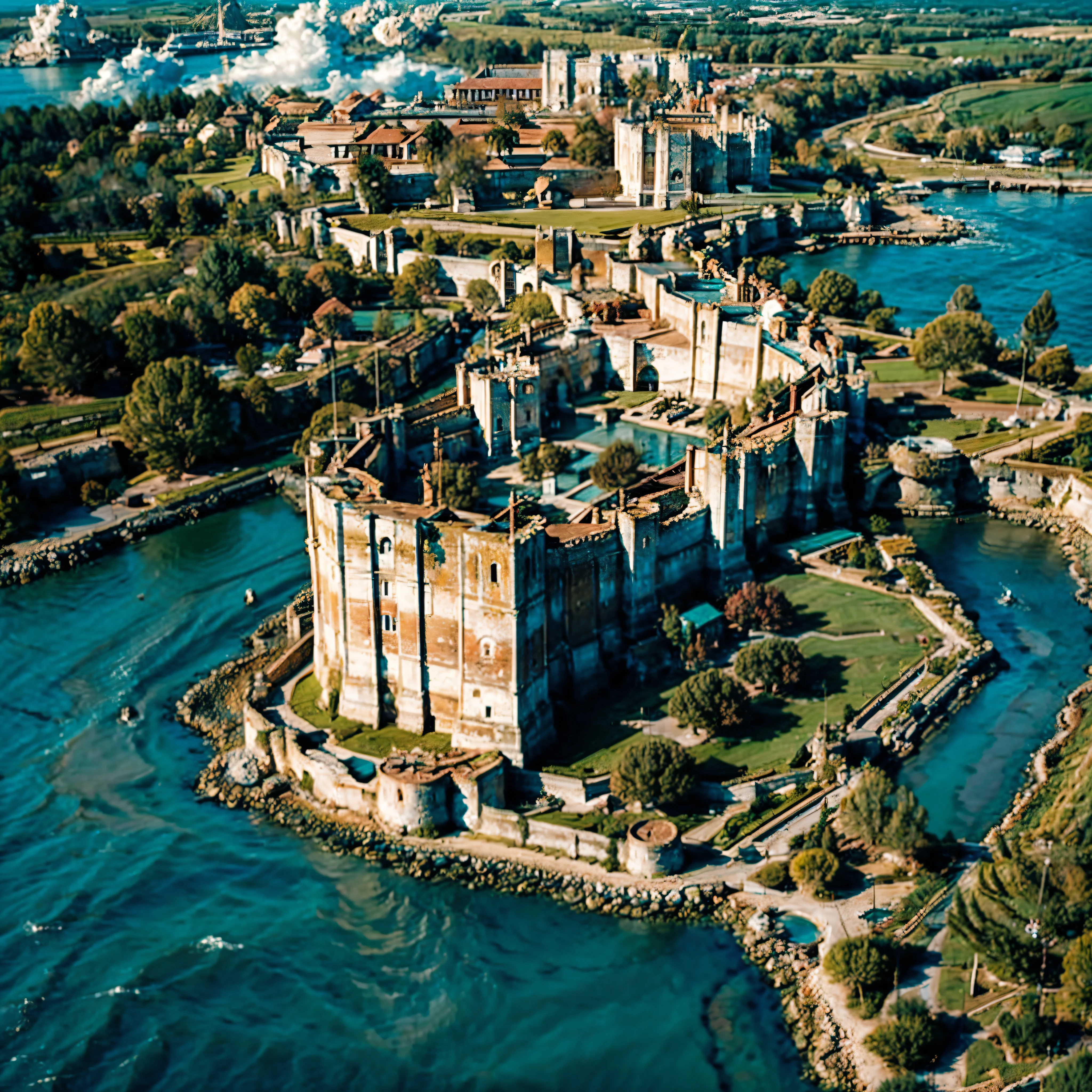 a fort on Boyard bank,the Île-d'Aix and the Île d'Oléron in the Pertuis d'Antioche straits,on the west coast of France,detailed ruins,dramatic lighting,imposing architecture,historical,cinematic,epic,moody atmosphere,dramatic clouds,water reflections,realistic,8k,masterpiece,ultra-detailed,professional,vivid colors