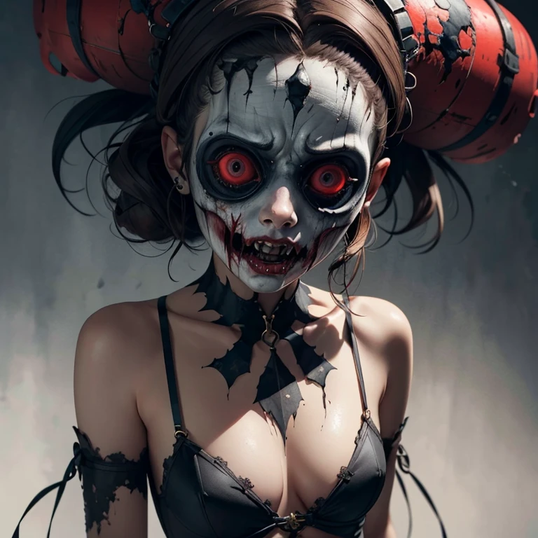 Submissive girl, flat breasts, (horror style), looks depressing, high quality, ultra-detailed, crazy details, 4K, inferno