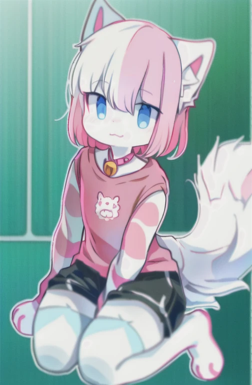 Anime boy with pink shirt and white crotch, und eine rosa Katze, fursona!!!!, female furry mini cute style, cute anime catboy, pelzige Fursona, Pelzige Kunst!!!, Holo is a wolf girl, pelzige Furaffinität, fursona art, Nyaruko-san, weibliche Fursona, nekomimi, Anime-Catboy, Fursona-Auftrag, Allein, dick_Schenkel, white outline, full body, shy,