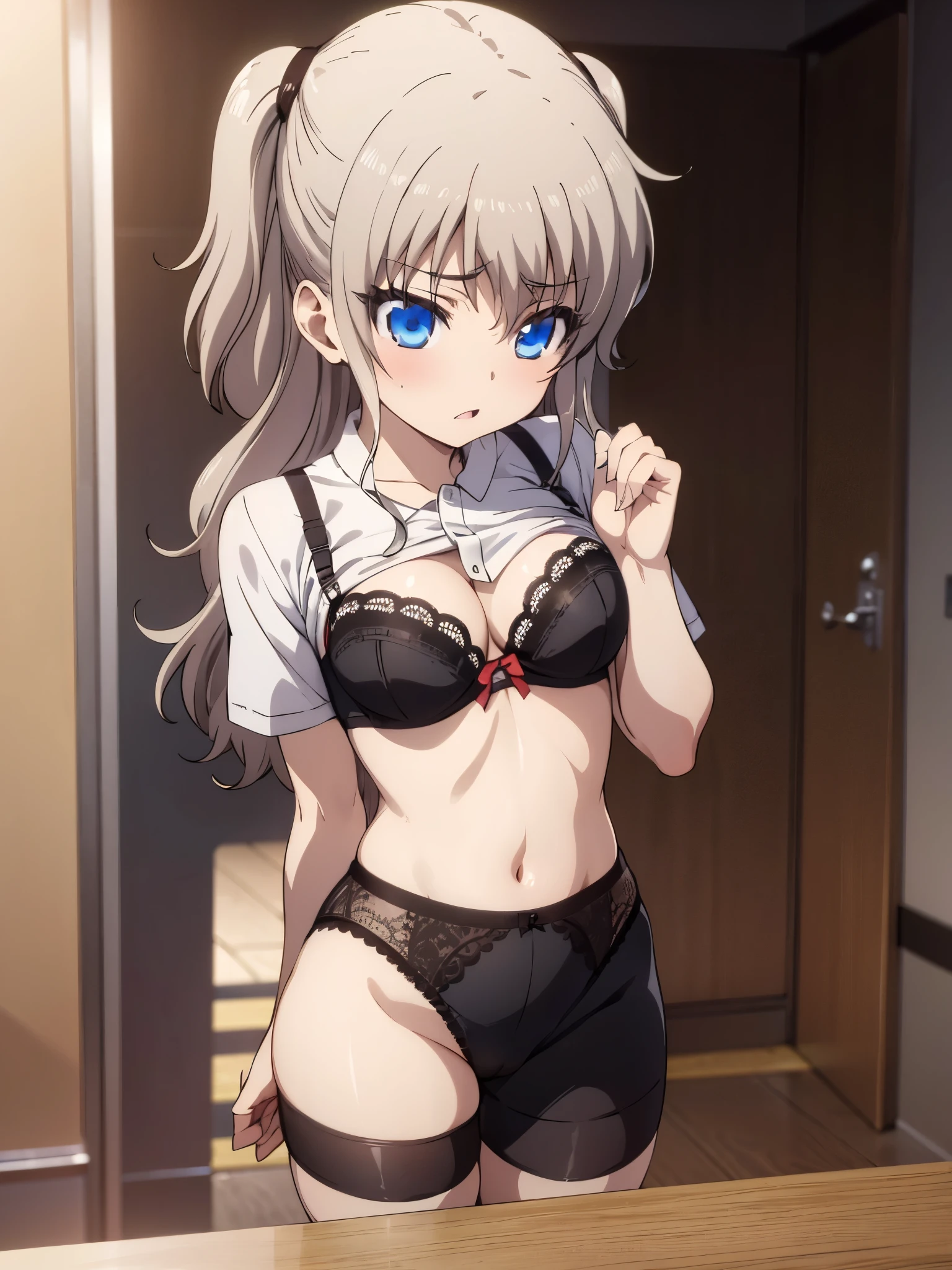 NSFW,nao tomori,sexy bra,Sexy panties,(Perfect hands),(Perfect Anatomy),(masterpiece),(highest quality),Embarrassed,blush,School,locker room