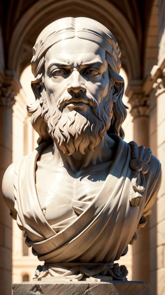 (upper body,face close up:1.2),(best qualtiy, high resolution,detailed skin:1.4), 8K,(Stone statue of Socrates:1.4),handsome, light smile, Classical sculpture,
