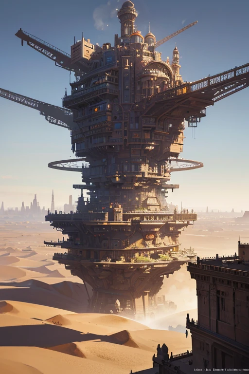 a girl rides a bicycle, in running shorts, short shorts, a painting of a city in the middle of a desert, concept art, inspired by Stephan Martiniere, digital art, victorian steampunk mega city, mandelbulb 3 d buildings, matte painting of steam machines, russian orbit city cityscape
