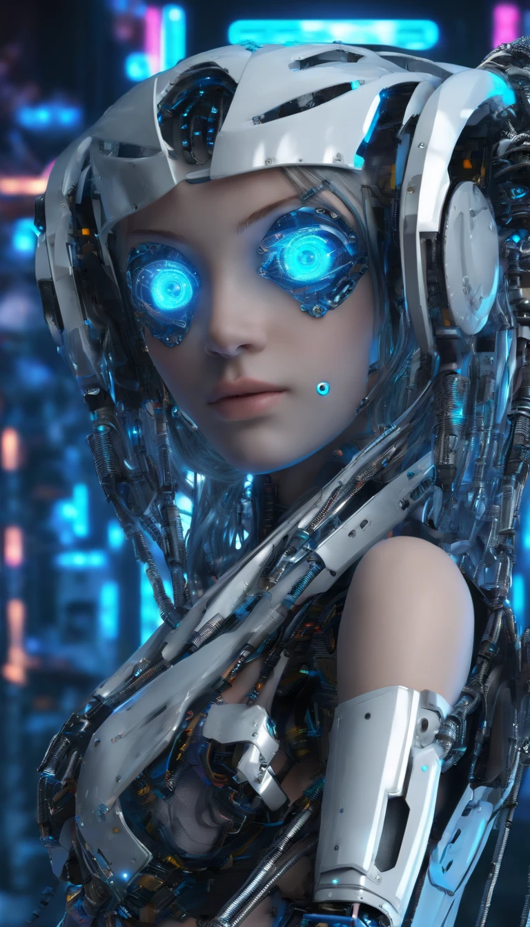 "(best quality, highres), blue-haired girl with long hair, close-up of her face, wearing a white skirt, detailed eyes and face, vibrant colors, soft lighting, digital illustration, ethereal atmosphere