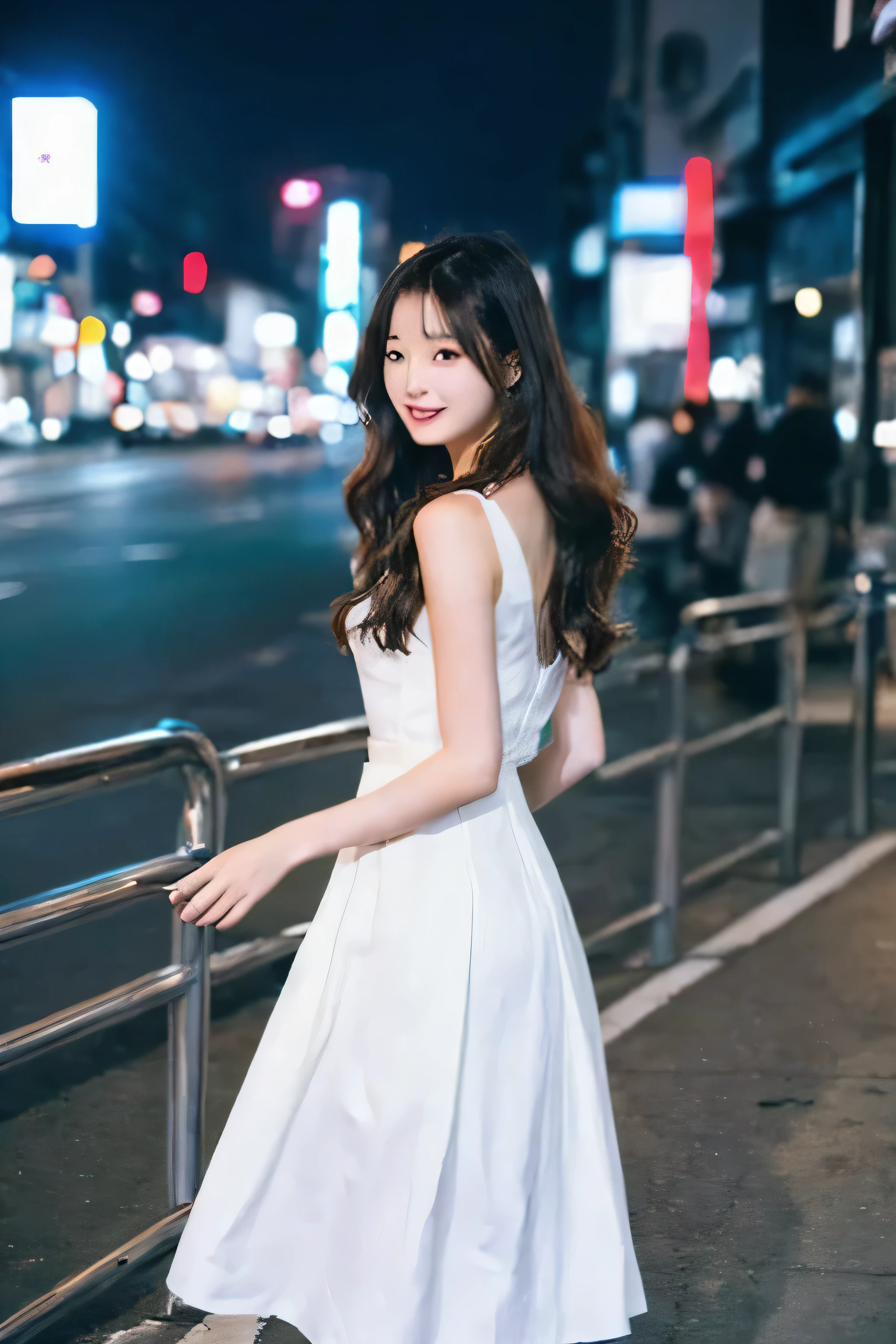 Woman in white dress standing on city street, On a rooftop at night in Tokyo, Korean Girls, White skirt and bare chest, Wearing a white skirt, Chiho, Attractive girl, beautiful Asian Girl, Cute young woman, Asian Girl, Chinese Girl, Young and pretty girl, wearing cute white dress, Beautiful young Korean woman, Gorgeous Young Korean Woman