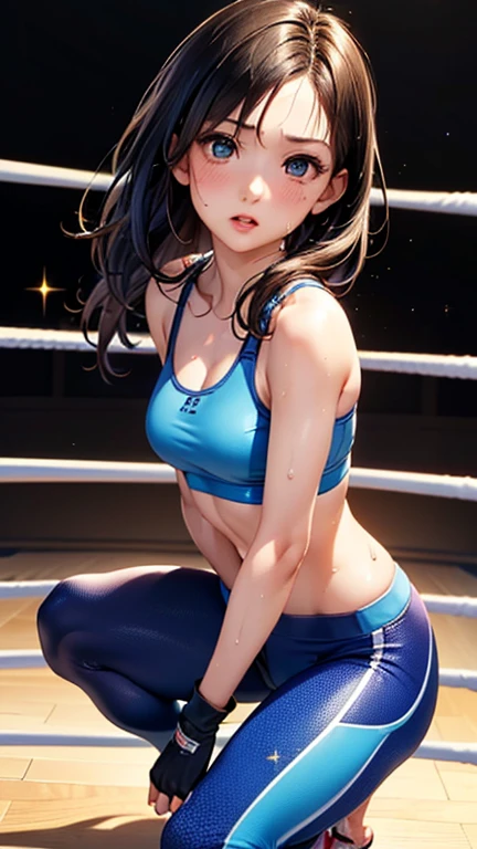 A girl is posing for a photo, cute女の子, Enchanting girl, Anime Girls,
(((One Girl, Baby Face, cute, ))),
(Serious expression、Open your mouth),
(noon、(Sweat flying、Fitness、Professional wrestling venue、Pro wrestling)), ((battle、Fighting Pose、Aggressive Pose、Cowboy Shot))
BREAK
(Black Hair, Forehead、Long Straight Hair), (Red eyes, Very droopy eyes),
Female wrestler, (((Blue Sports Bra、Blue sports pants、Knee support、Elbow Support、Fingerless gloves)))、
BREAK
(Symmetrical facial features, Perfect Face), (Beautiful breasts, (Ccup)),
Beautiful body, Beautiful clavicle, Beautiful thighs, Beautiful feet, Perfect round butt, (Beautiful fingers), (((Detailed skin, Oily skin, Textured skin, Beautiful Skin))),
Double eyelids, Long eyelashes,
(Expression of fine eyes, Beautiful and delicate eyes, Sparkling eyes, Eye Reflexes),
(Beautiful Nose,Thin Nose),
(Glossy Lips, Beautiful Lips, thick lips),
(Beautiful Hair, Shiny Hair, Shiny Hair)),
BREAK
(((highest quality)), ((masterpiece)), (Very detailed), (High resolution), (Beautiful detailed sparkle), (High detail), (Anatomically correct)), ((Realistic)),
(The best CG), Ultra-detailed art, CG illustration, (16k, 1080P), Oil paints,