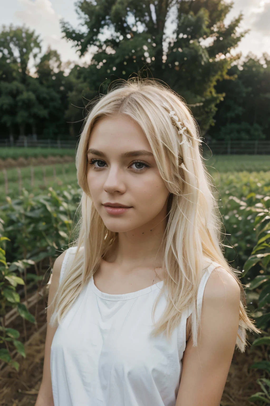 Girl White Blonde Hair In Farm