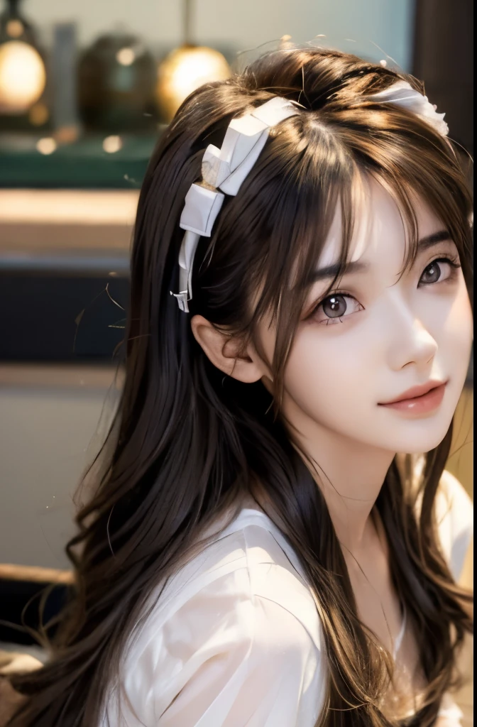 best quality, masterpiece, Ultra-high resolution, lifelike, (panoramic:1.5), (1 girl),(long hair),(Hair accessories:1.4),女孩的身边有一座古老的宫殿whole body黑丝,Black Focus, Good shape, whole body，Random Pose Reference, Single eyelid eyes, High nose bridge、Pointed nose, V-Shaped Face, Pale skin, Smile, Bokeh