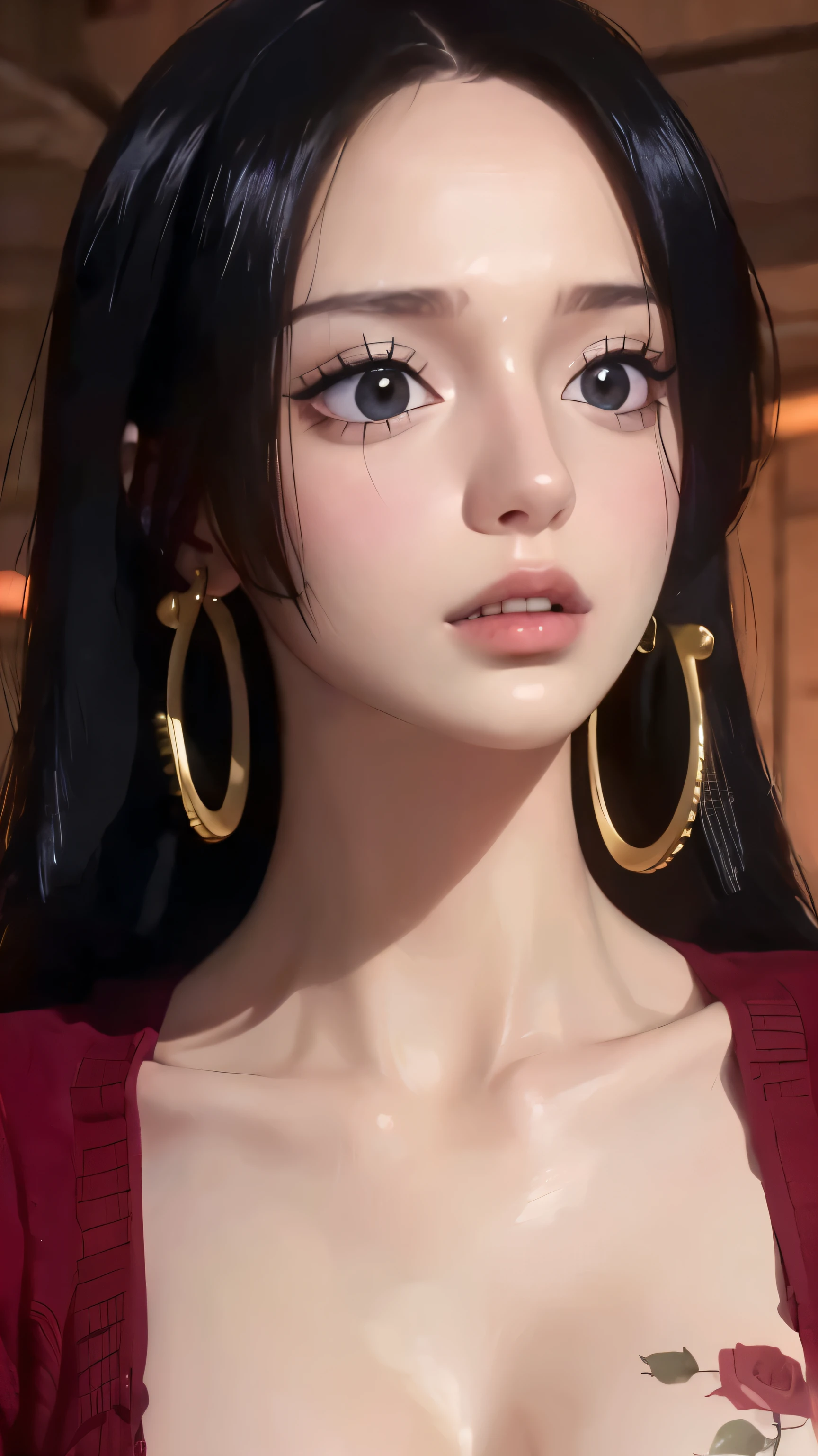 best quality, masterpiece, highly detailed,1girl, ((rose)), (vine), cage, bandage, red rope, (detail light), falling rose petals, Boa Hancock, (nsfw:1.8), (masterpiece:1.5), Detailed Photo, Smiling, Sexy, (8K, Photorealistic, Best Quality: 1.4), (1girl), Beautiful Face, (anime realistic Face), (Black Hair, long Hair: 1.3), Beautiful Hairstyle, Realistic eyes, beautiful detail eyes, (realistic skin), beautiful skin, (sweater), absurd, attractive, ultra high resolution, ultra realistic, high definition, golden ratio, (sexually aroused:1.5)