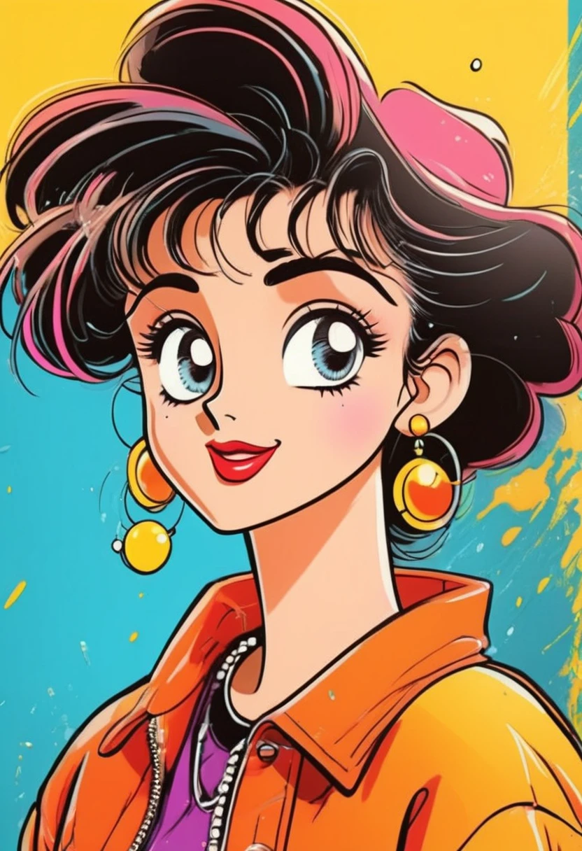 90s Cartoons, a cartoon character from the 90s, cartoon style, vibrant colors, 1990s, 90s nostalgia, detailed facial features, bright and dynamic, dynamic pose, well-defined shapes, whimsical, playful expression, bold outlines, high contrast, exaggerated features, dynamic background, retro aesthetic, 2d animation, hand-drawn, (best quality,4k,8k,highres,masterpiece:1.2),ultra-detailed,(realistic,photorealistic,photo-realistic:1.37)