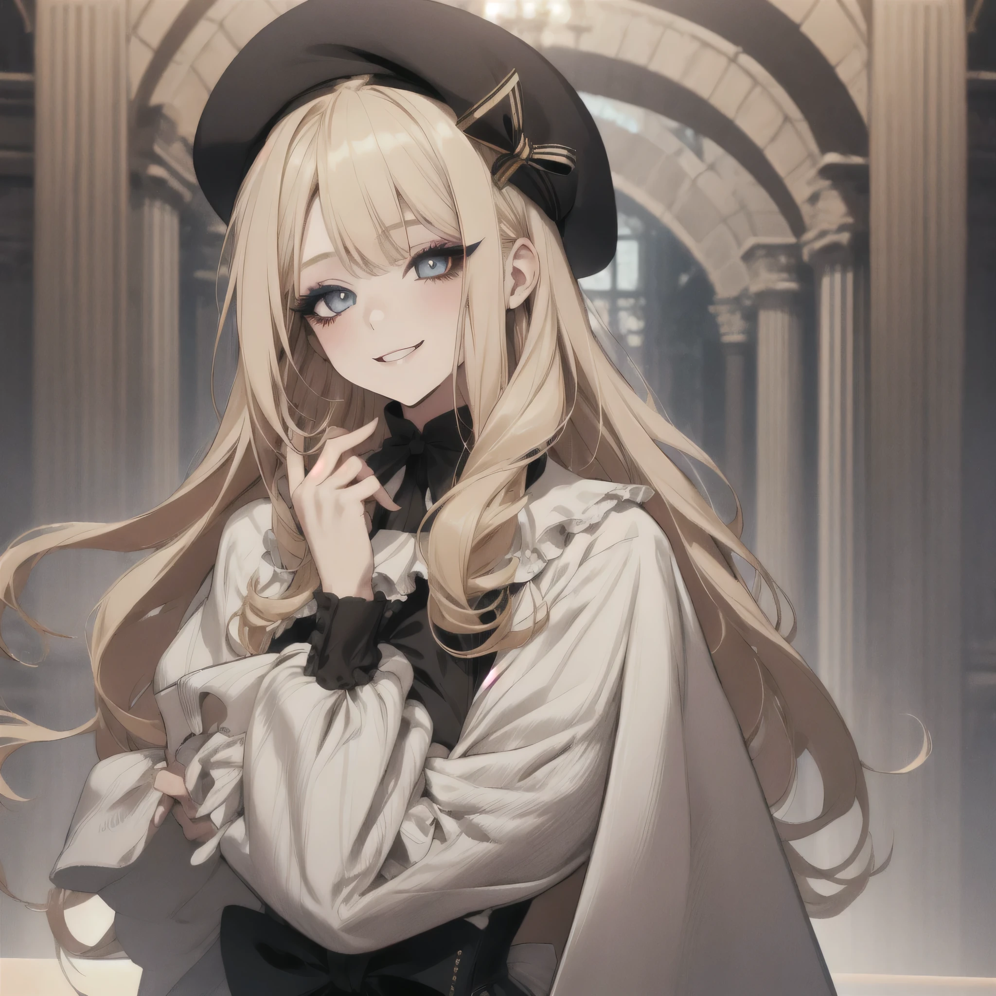 blonde long hair, purple eyes, human girl, wear collar, panic face