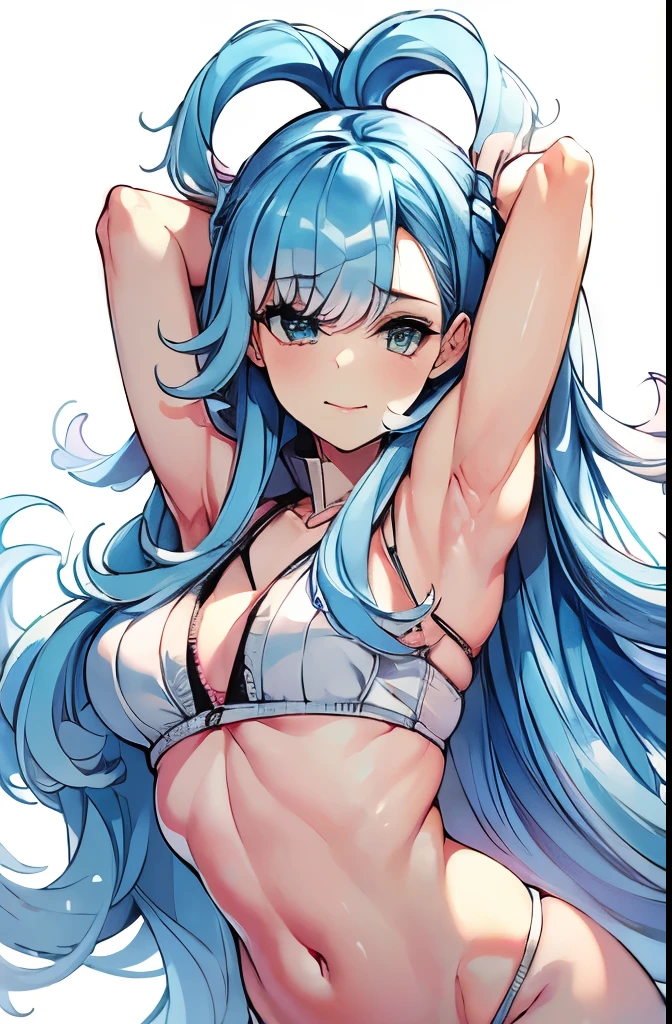 (((masterpiece))), (((best quality))), ((ultra-detailed)), (highly detailed CG illustration), Boa Hancock, (masterpiece:1.5), Detailed Photo, Sexy, (Best Quality: 1.4), (1girl), Beautiful Face, (Blue Hair, long Hair: 1.3), Beautiful Hairstyle, beautiful detail eyes, (realistic skin), beautiful skin, absurd, attractive, ultra high resolution, high definition, (sexually aroused:1.5), Pinkish white skin, cool white light, sexy pose, Beautiful , white background, pink soft white light, Wear a white tank top, (sexy pink armpit:1.3)