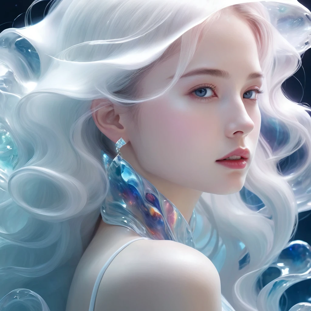 (masterpiece, top quality, best quality, official art, beautiful and aesthetic:1.2), (1 naked girl:1.2), cute, extreme detailed,(abstract:1.4, fractal art:1.3),(silver and blue_hair:1.1), blue eyes,colorful,highest detailed, Beautiful girl trapped inside a big soap bubble,Game of Thrones,Tai Chi,