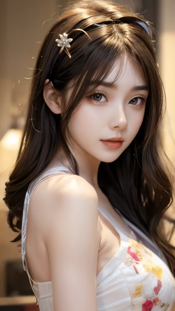 best quality, masterpiece, Ultra-high resolution, lifelike, (panoramic:1.5), (1 girl),(long hair),(Hair accessories:1.4),女孩的身边有一座古老的宫殿whole body黑丝,Black Focus, Good shape, whole body,Random Pose Reference, Single eyelid eyes, High nose bridge、Pointed nose, V-Shaped Face, Pale skin, Smile, Bokeh