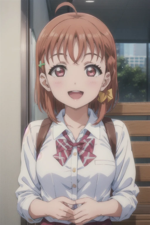 (((pixel-perfect, detail-perfect))), solo, 1girl, chika takami, uranohoshi , bowtie, looking at viewer, smile, :d