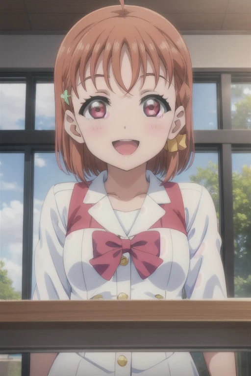 (((pixel-perfect, detail-perfect))), solo, 1girl, chika takami, uranohoshi , bowtie, looking at viewer, smile, :d