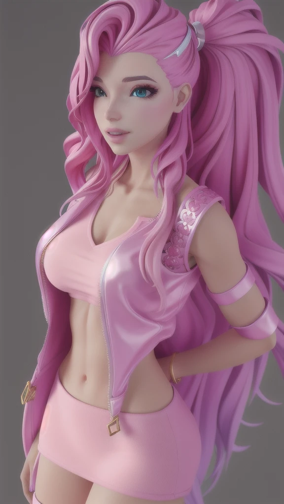 xyzseraphine, 1 girl, 3d render, pink hair, trendy clothing, headshot