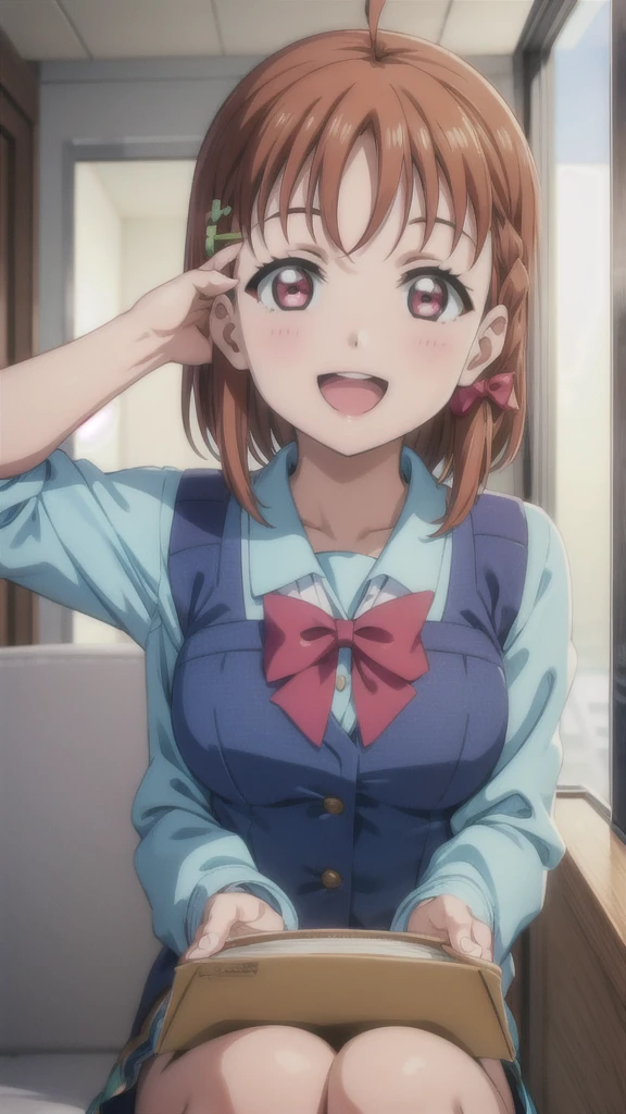 (((pixel-perfect, detail-perfect))), solo, 1girl, chika takami, uranohoshi , bowtie, looking at viewer, smile, :d