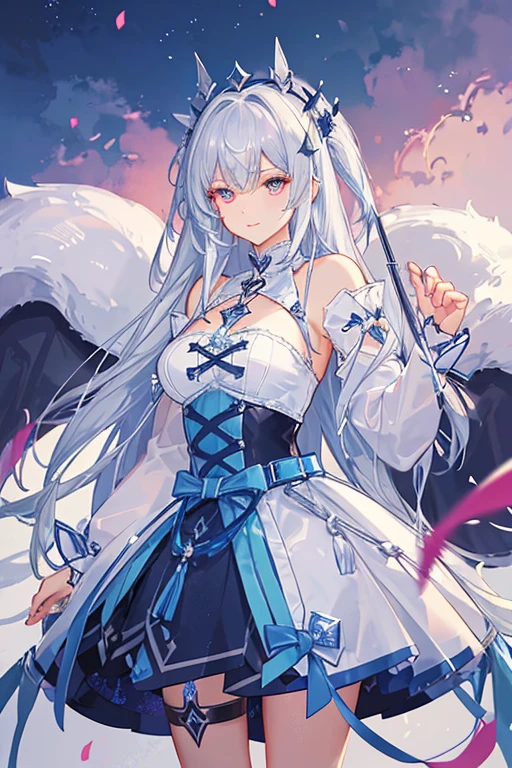 Europe, Germanic, medieval, elven knights, female knights,，silver hair，silver armor，Strong anime style，There is only one person in the picture，Looking into the distance，blur background，blue pupils，empty background，Scandinavia，juvenile