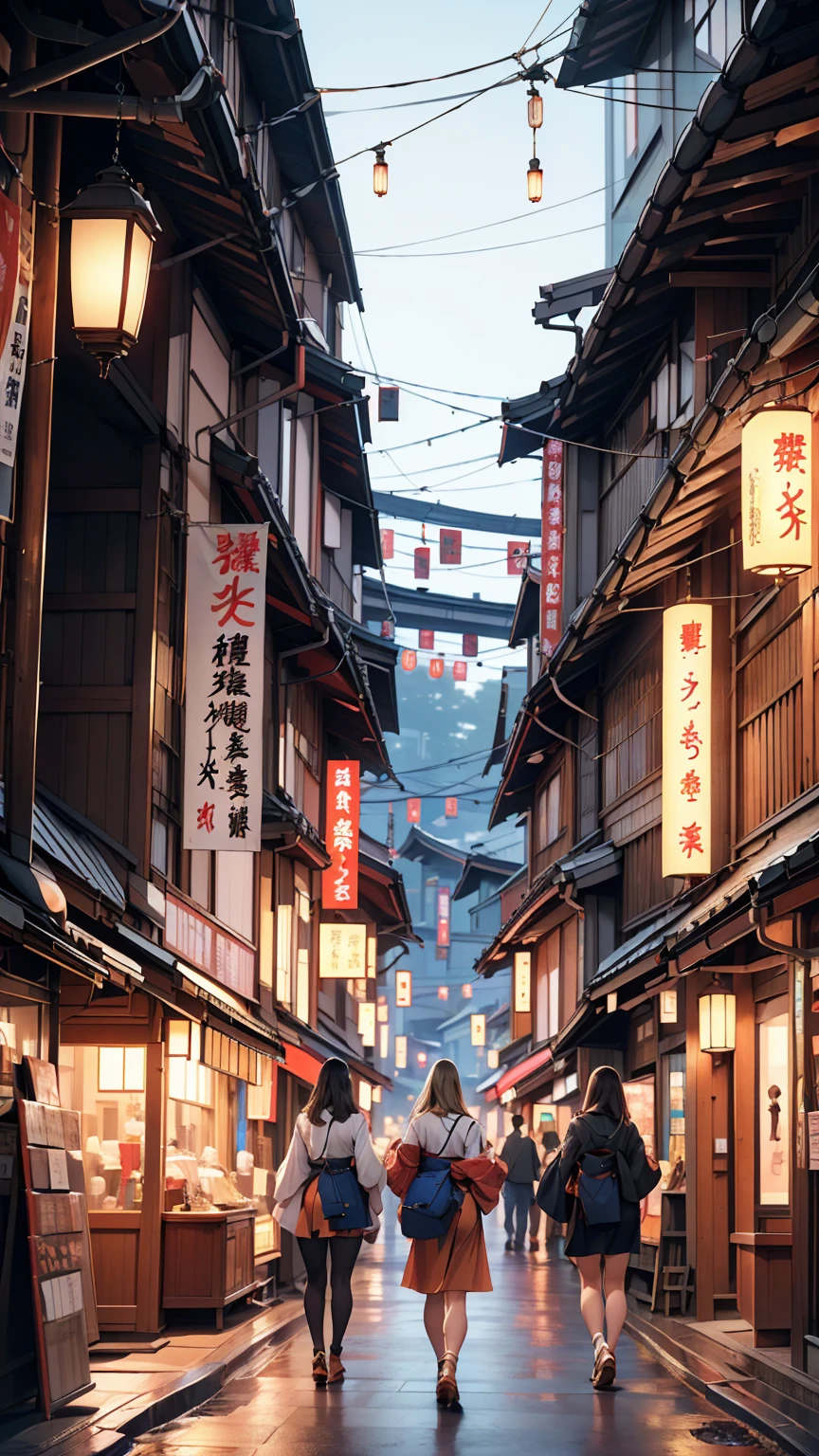 masterpiece, highest quality, 8k, Photographic reality, Realistic, Octane Rendering, Busy streets of Japan (1 female: 1.4), (There's only one woman on screen: 1.3), (White shirt), (Long golden hair), (Hip wrap skirt), (blue eyes) Upper body display