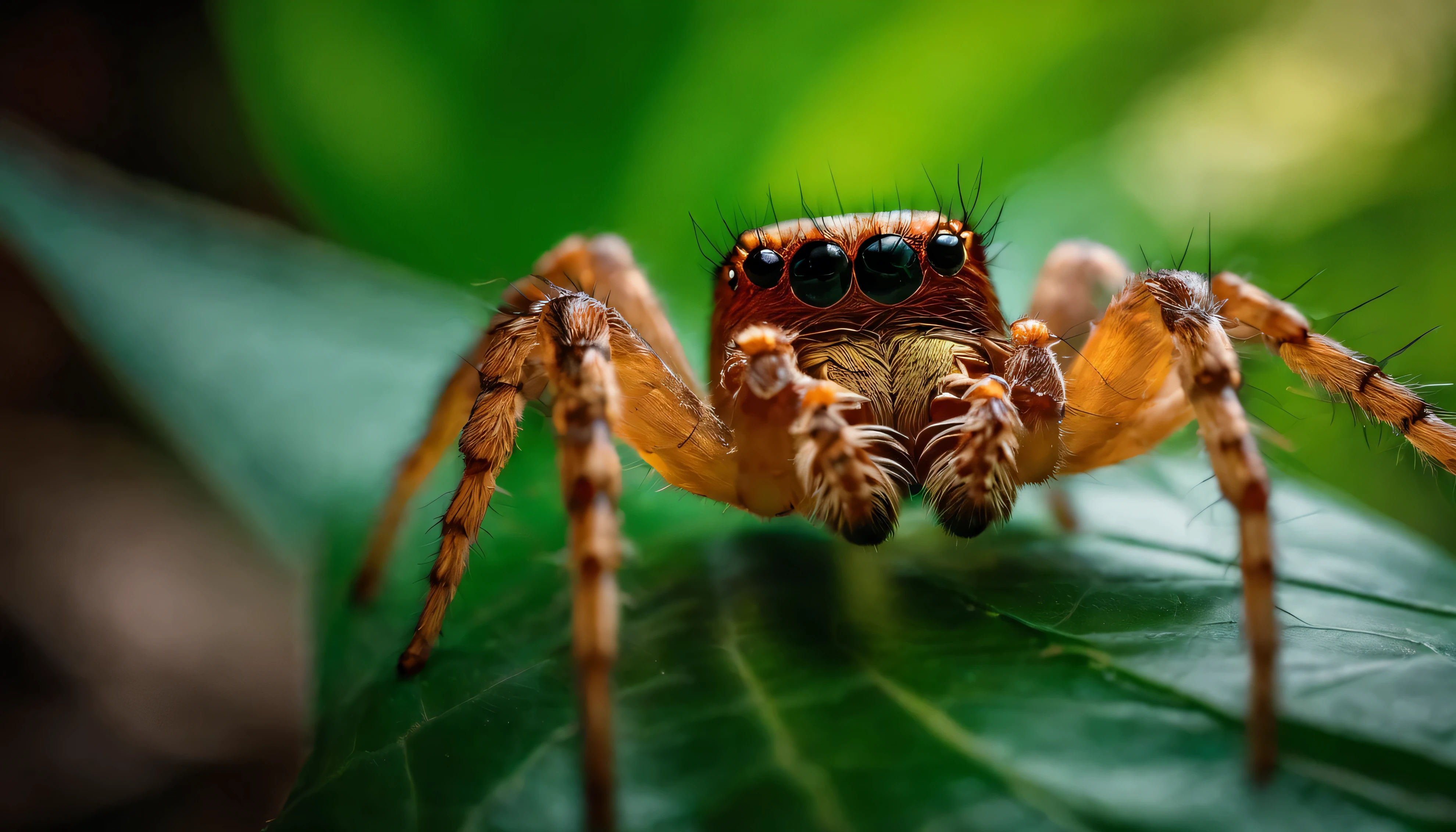 Closed up Angry spider on web background leaves