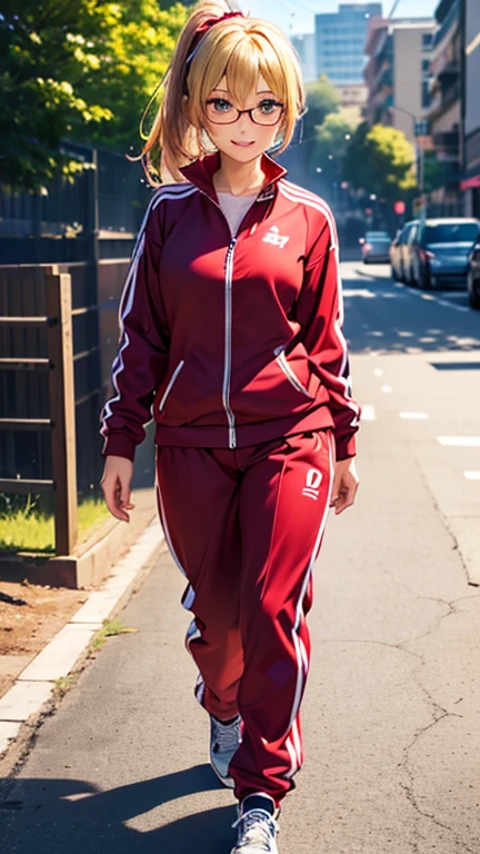 A girl is posing for a photo, cute女の子, Enchanting girl, Anime Girls,
(((One Girl, Baby Face, cute, ))),
(smile),
(morning、(morning日が射す歩道、Residential Street)), ((Walking、Full Body))
BREAK
(Blonde、Hair blowing in the wind、ponytail、Red string ribbon), (black eye, Very droopy eyes), BREAK
(((青track suit)))、Large glasses、jogging、
BREAK
(Symmetrical facial features, Perfect Face), (Beautiful breasts, (Ccup)),
Beautiful body, Beautiful clavicle, Beautiful thighs, Beautiful feet, Perfect round butt, (Beautiful fingers), (((Detailed skin, Oily skin, Textured skin, Beautiful Skin))),
Double eyelids, Long eyelashes,
(Expression of fine eyes, Beautiful and delicate eyes, Sparkling eyes, Eye Reflexes),
(Beautiful Nose,Thin Nose),
(Glossy Lips, Beautiful Lips, thick lips),
(Beautiful Hair, Shiny Hair, Shiny Hair)),
BREAK
(((highest quality)), ((masterpiece)), (Very detailed), (High resolution), (Beautiful detailed sparkle), (High detail), (Anatomically correct)), ((Realistic)),
(The best CG), Ultra-detailed art, CG illustration, (16k, 1080P), Oil paints,