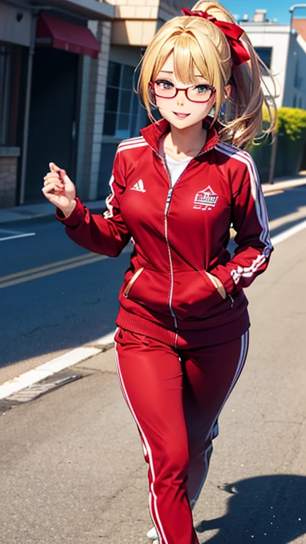 A girl is posing for a photo, cute女の子, Enchanting girl, Anime Girls,
(((One Girl, cute, 16 years olle),
(morning、(morning日が射す歩道、Residential Street)), ((Walking、Full Body))
BREAK
(Blonde、Hair blowing in the wind、ponytail、Red string ribbon), (black eye, Very droopy eyes), BREAK
(((青track suit)))、Large glasses、jogging、
BREAK
(Symmetrical facial features, Perfect Face), (Beautiful breasts, (Ccup)),
Beautiful body, Beautiful clavicle, Beautiful thighs, Beautiful feet, Perfect round butt, (Beautiful fingers), (((Detailed skin, Oily skin, Textured skin, Beautiful Skin))),
Double eyelids, Long eyelashes,
(Expression of fine eyes, Beautiful and delicate eyes, Sparkling eyes, Eye Reflexes),
(Beautiful Nose,Thin Nose),
(Glossy Lips, Beautiful Lips, thick lips),
(Beautiful Hair, Shiny Hair, Shiny Hair)),
BREAK
(((highest quality)), ((masterpiece)), (Very detailed), (High resolution), (Beautiful detailed sparkle), (High detail), (Anatomically correct)), ((Realistic)),
(The best CG), Ultra-detailed art, CG illustration, (16k, 1080P), Oil paints,