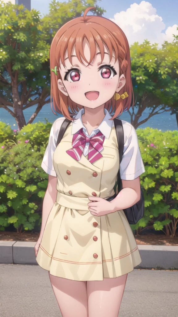 (((pixel-perfect, detail-perfect))), solo, 1girl, chika takami, uranohoshi , bowtie, looking at viewer, smile, :d