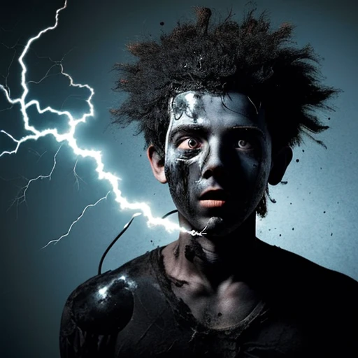 A boy is struck by lightning and electrocuted, leaving him completely covered in soot and in tatters in a comedy drama