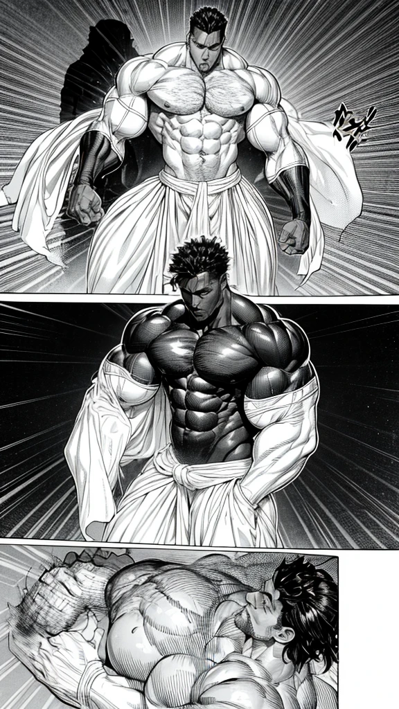 a very muscalar black boy with a big ass big breasts short hair, his body is thin and he is wearing only white underwear sleeve line art sleeve panels
