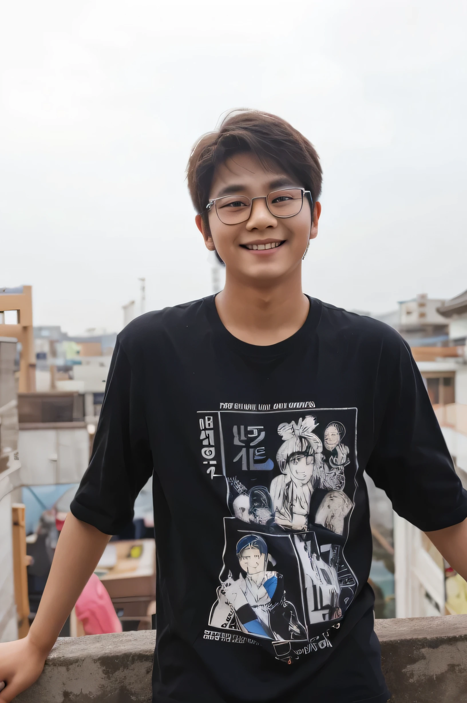 A cute south Korean 14 years old boy with realistic face and hair and goggles which realistic smile