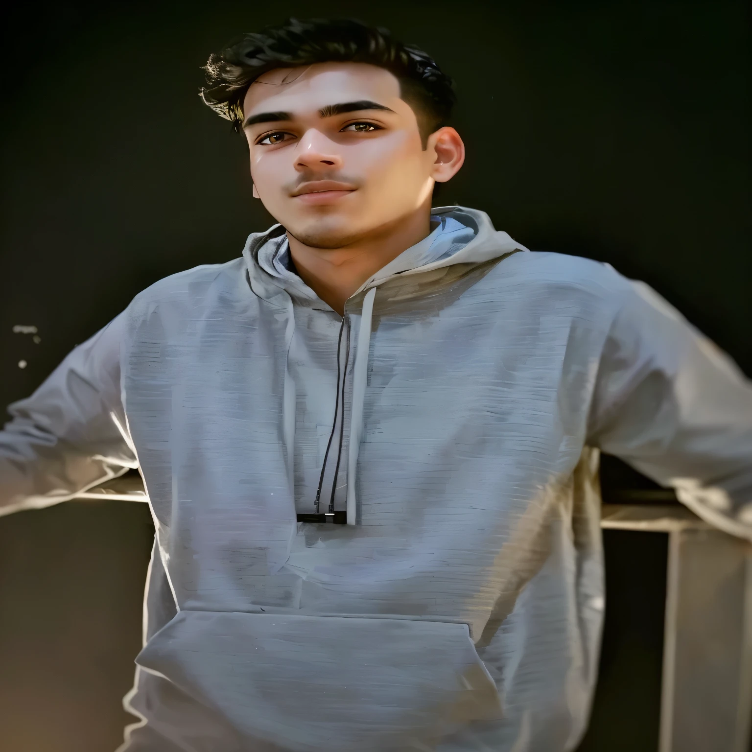 Make the boy phota a professional photo for linkedin profile picture having background black with some blue light effect