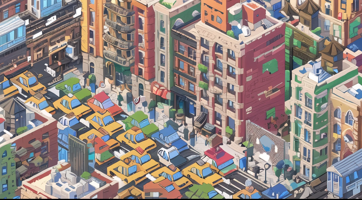 arafed view of a city with a lot of buildings, beautiful detailed pixel art, isometric New York city, isometric pixel art, detailed pixel art, busy cityscape, crowded city, busy city, isometric pixelart, incredible isometric screenshot, detailed pixel artwork, isometric art, pixel town, pixel art isometric drawing, isometric voxel art