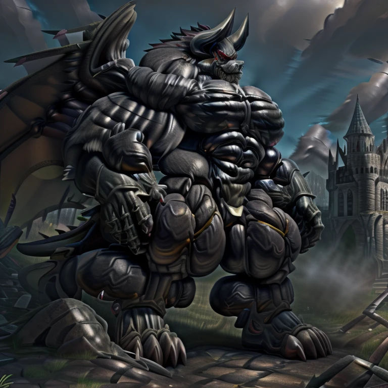 (gigantic muscles), 8K, Masterpiece, highres, Detailed head, Detailed Body, full body, Detailed abs, wearing crNanosuit, big muscle (pecs, triceps, traps) unusually developed muscular body,
body full of huge muscles.
pectorales enormes. Exaggeratedly huge muscles. Gigachad Muscular, gigantic muscles, Colossal giant NANOSUIT over a battlefield, The claws are sharp, Sharp teeth, Spread wings, have big wings. black wings, nj5furry, Animal paws, castle, black visor, demon lord dragon batzz