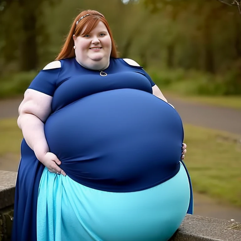 Extremely Hyperpregnant Scottish woman with huge belly wearing a dress