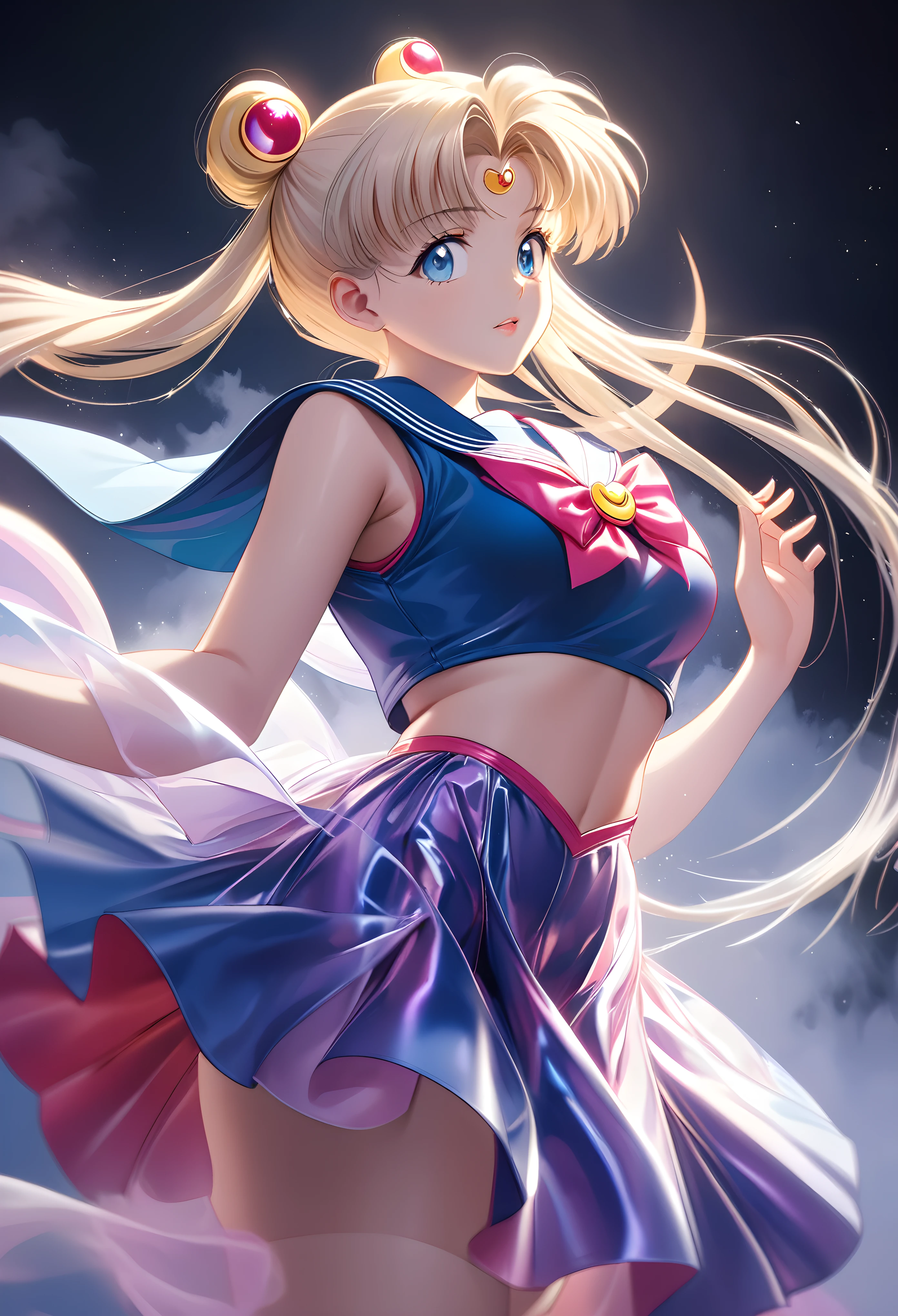 Inspired by 90s culture, Retro feel remade into anime style, (Sailor Moon:1.3), (Sailor Moonのコスチューム, Sailor Moon's entrance pose, Punish the moon♡), A dark background with a moon shining on it, The best depiction in AI history, ((theme: 90s Cartoons)), An anime that conveys the charm of the 90s to the fullest, Taking on new creative challenges, BREAK The most optimal depiction, Be applicable, choice, sampling, evaluation, Analysis, sampling, change, evaluation, analyze, sampling, choice, The best possible techniques and results, BREAK A bold composition that inspires all viewers, Dynamic Shot, Full color, BREAK Ultra-realism, Detailed and realistic skin texture, Detailed and intricate texture, Detailed and intricate brushwork, Detailed and clear depiction, A dynamic composition, aesthetic, BREAK sexy, Transparent, Fantastic Fog, Mysterious Light, BREAK Dynamic Shot, Ultra-realistic and fascinating 90s culture, Seduce you, BREAK Dramatic lighting to accentuate your subject, (Overlaying Transparent Layers:2.0), (Realistic, aesthetic), BREAK Highest Quality, Highest Resolution, Detailed and crisp image quality, 16k, Phantasmal iridescent, BREAK Mysterious Background, Cinematic lighting effects, Transparent light, Mysterious Light, Fantastic Fog, BREAK ((Seamless Curves)), Silk texture clothing, Silk luster, The suppleness of silk, The transparency of silk, (shot from below:1.4), Fan art,