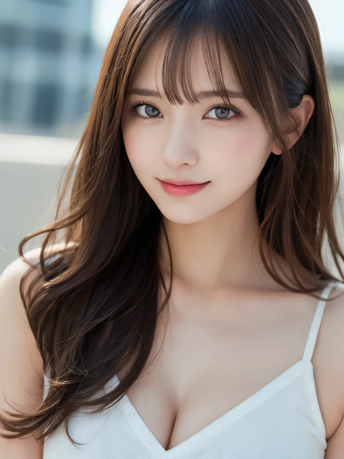 masutepiece, Best Quality, Illustration, Ultra-detailed, finely detail, hight resolution, 8K Wallpaper, Perfect dynamic composition, Beautiful detailed eyes, doress,Medium Hair, Big are visible, Natural Color Lip, Random and sexy poses,Smile,20 years girl