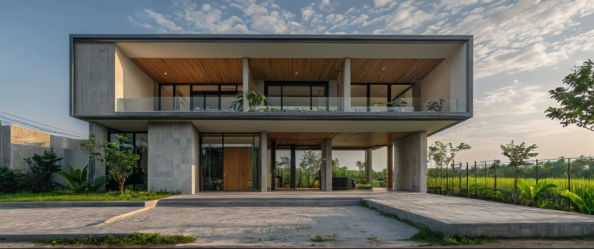 Raw photo,Masterpiece, Raw concrete style
,high quality, best quality, authentic, super detail, exterior, outdoors, house style modern on the street, glass windows, gate, concrete ceiling, road,pavement, trees, sky, cloud, (daylight:1.1)