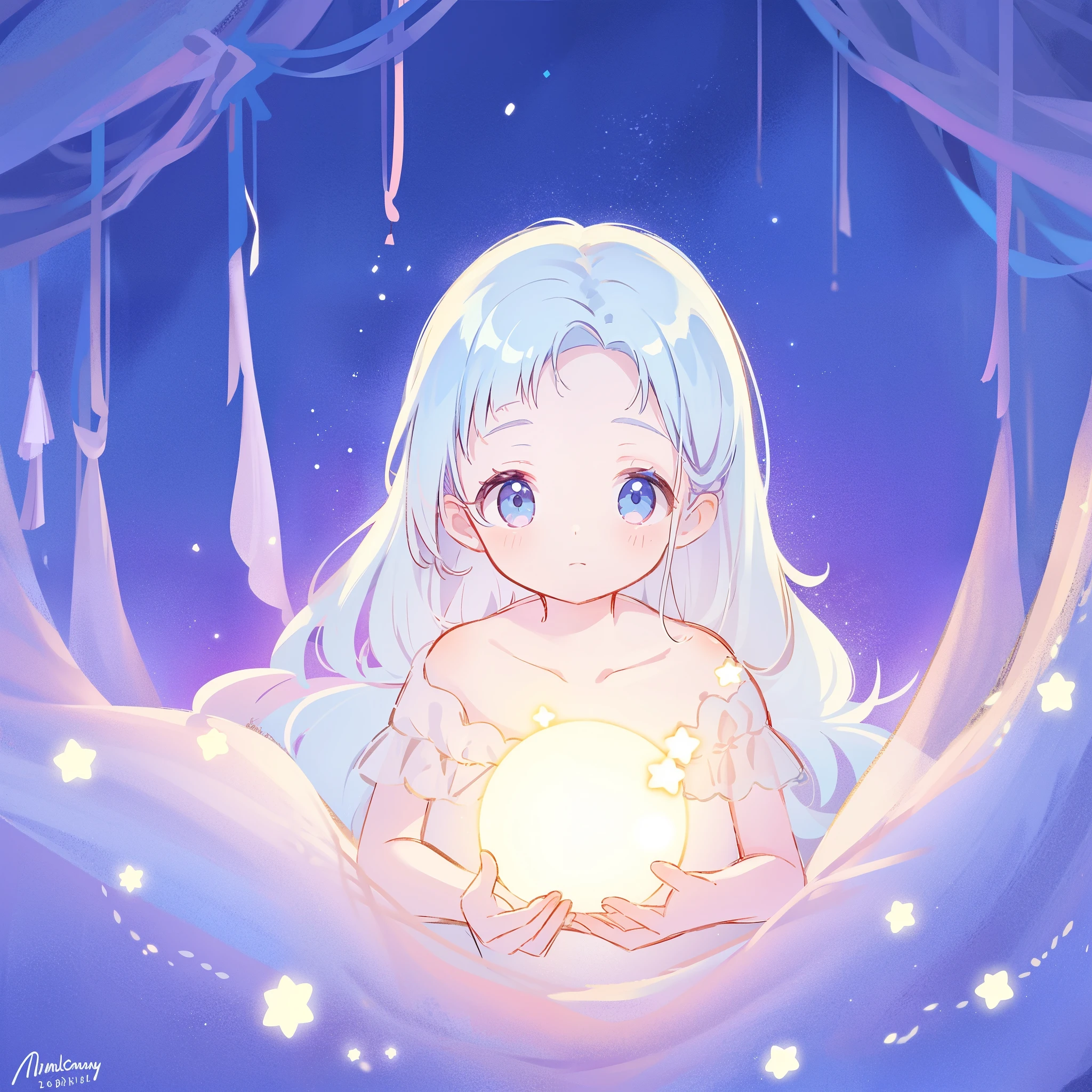 complex background, wishing star background, light blue hair, a woman wearing an ethereal mystical pink translucent dress that reflects the stars, dreamy, peaceful, serene composition, glowing stars, glowing, complex drawing, highly detailed, ethereal, starry night, midjourney style