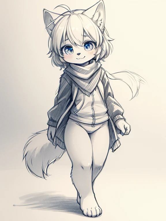 white baby wolf pup, baby girl wolf, bright eyes ( Absurdly , High quality , ultra detailed ) ,( hand detailed ) detailed(sketch:1.2),graphite,(monocolour:1.3), 1girl, solo, , (character sketch),absurdres(highly detailed beautiful face and eyes)perfect anatomy, adorable, cute eyes, big eyes, short messy hair, long scarf, baby puppy, walking, (sketch), toes, snow, joyful, pouncing, line art detailed(sketch:1.2),graphite,(monocolour:1.3)