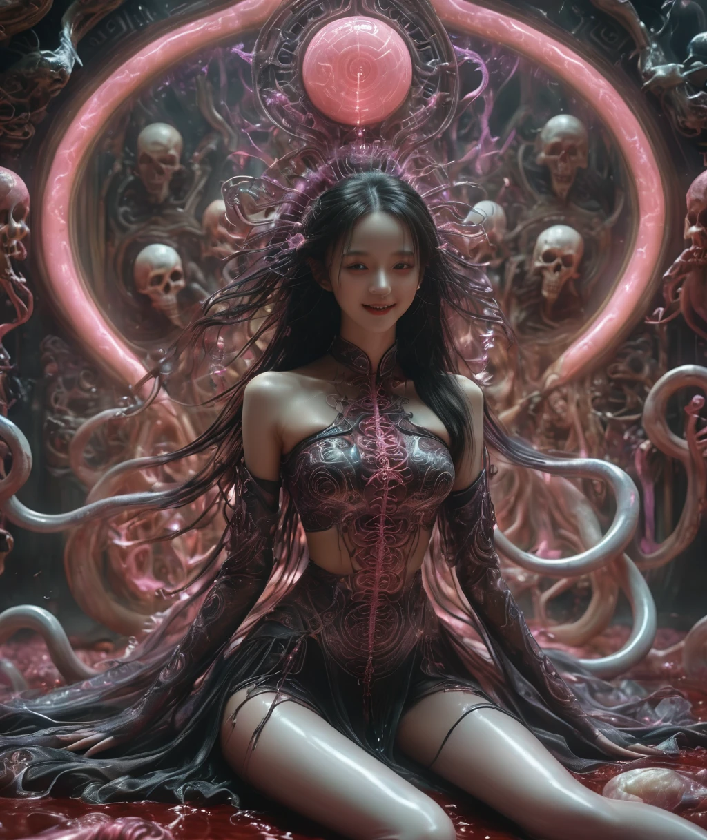 
A cinematic-style fullbody realisticphoto of a beautiful ancient chinese young lady dancer,with a charming smile ，Panorama，sit-astride::2, frontview::2
, femdom， iridescent，silver， Sexy，look back, shiny_astride, anatomy correct：2, slave man on all fours, bondage，anputi，rich background, film shooting, depth of field, Super visual, Pepperoni:，anatomically correct，((Best quality)), ((Masterpiece)), ((Realistic))，UHD，rich background, film shooting, depth of field, Super visual, The art of HR Giger and Beksinski blende in detail, Bloodstained skeletons:1.5，dropping saliva:1.5，Stabbed Huge eyeball:1.5，Bare brain:1.5，a large amount of mucus:1.5，Pepperoni，A large number of homogeneous species:1.5，SPR:1.5，anatomy correct:1.5， Psychedelic background，pink smoke，Dark horror scene. Sharp images, Use edge lights to render at 8K resolution, It shows a terrifying environment full of Lovecraft's tentacles，They twist and pulsate in neon lights. HDR lighting creates complex and detailed shadows on a distorted background, Mutant humanoid. Distorts the environmental structure due to glitch and distortion effects, Surreal and dreamlike elements，Such as a close-up of floating inverted structures and decaying flesh，Create a feeling of disturbing and disorientation. Religious and mystical symbols are scattered against an intricate backdrop，Add a touch of supernatural horror to this al，yaoye，anatomical correct:2,Raw, cinematic shot, (sharp focus:1.5), (photorealistic:1.4), twilight lighting, volumetric lighting, ultra high res, 16K,dramatic lighting, abstract backgrounds：1.5）（zentangle，datura，Tangles，entangled：0.7）Kitsune witch，kitsune mask，Haori jacket, foxfire spell, fox family, transformation, depth of field, Fantastical Atmosphere, The most beautiful form of chaos, ellegance, Dark theme of Fauvist design, Flower of Death, Flowers of ecstasy，Glowing Line,Glow Example，Tracking example，flash， Backlight，translucent，light particles,Xill